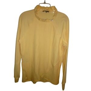 CEGOLFS Women's Yellow‎ Ribbed Mock Neck Zip Pullover Long Sleeve Top Active L